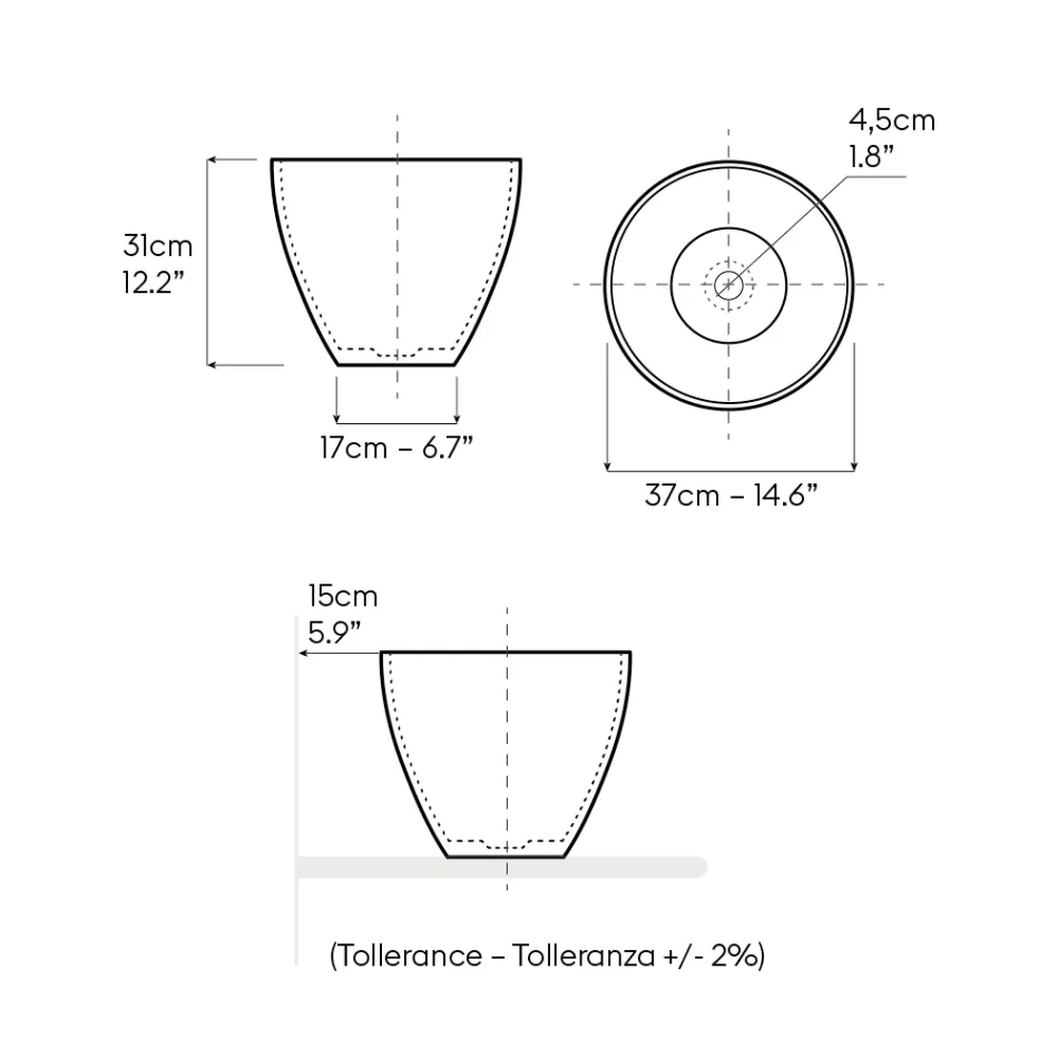 Stożkowy zlew blatowy z ręcznie toczonej szamotowej gliny - Orbite Viadurini