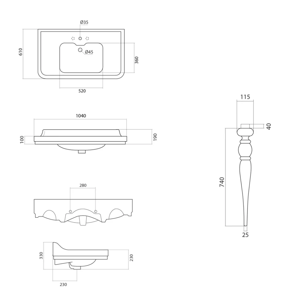 Umywalka na konsolę z białej ceramiki Made in Italy Classic Style - Wollie Viadurini