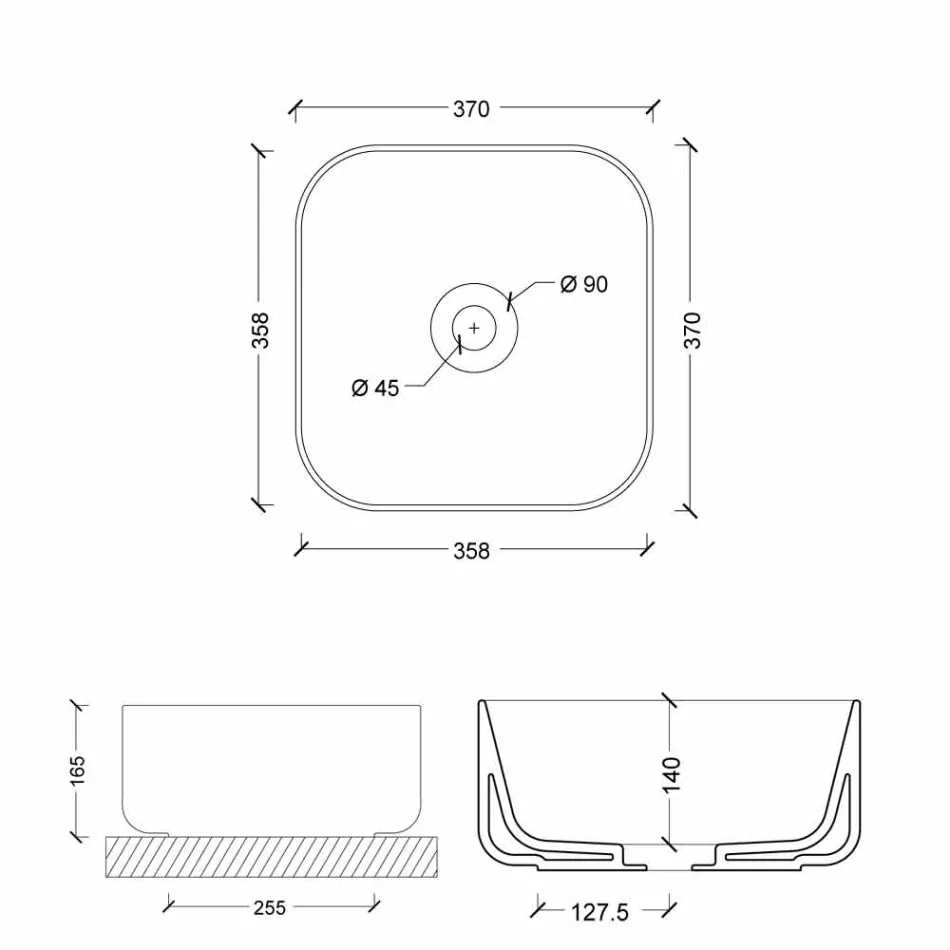 Umywalka ceramiczna 37x37cm wykonana we Włoszech Star, nowoczesny design Viadurini