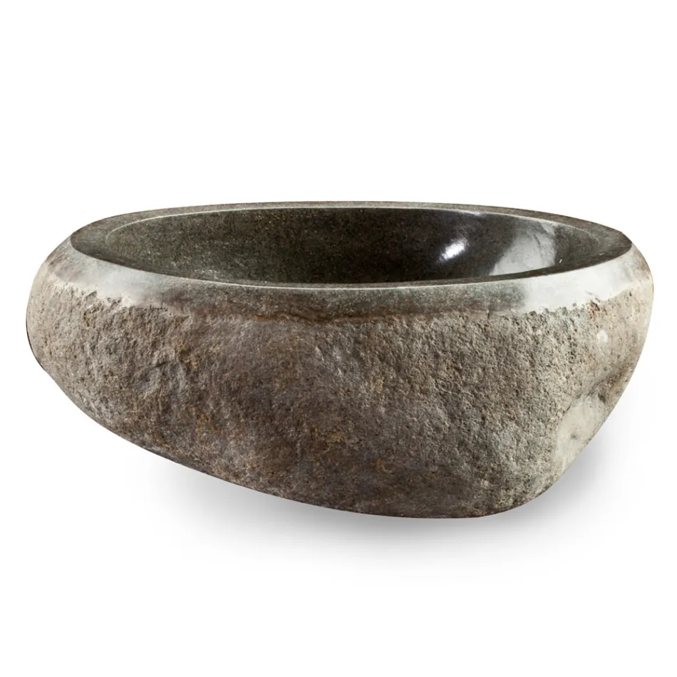 Umywalka nablatowa Artisan z kamienia naturalnego Modern River - Aurea Viadurini