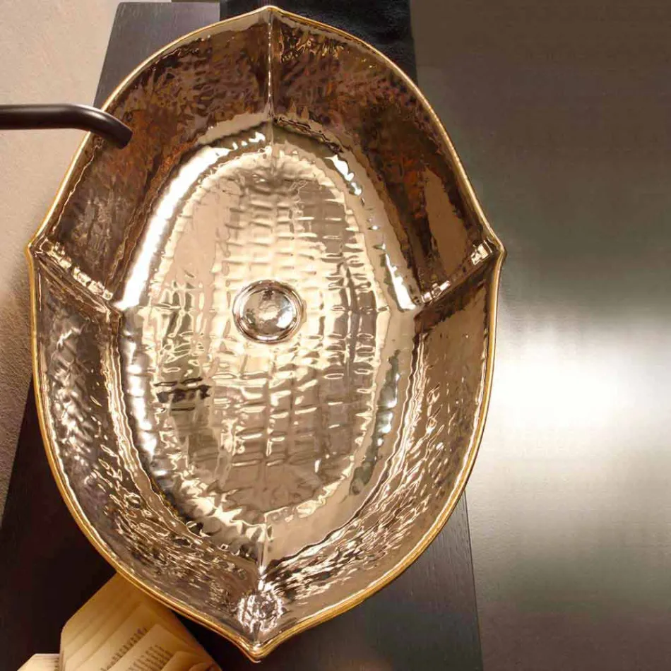 Umywalka ceramiczna i złota blatowa wykonana we Włoszech z projektu Oscar Viadurini