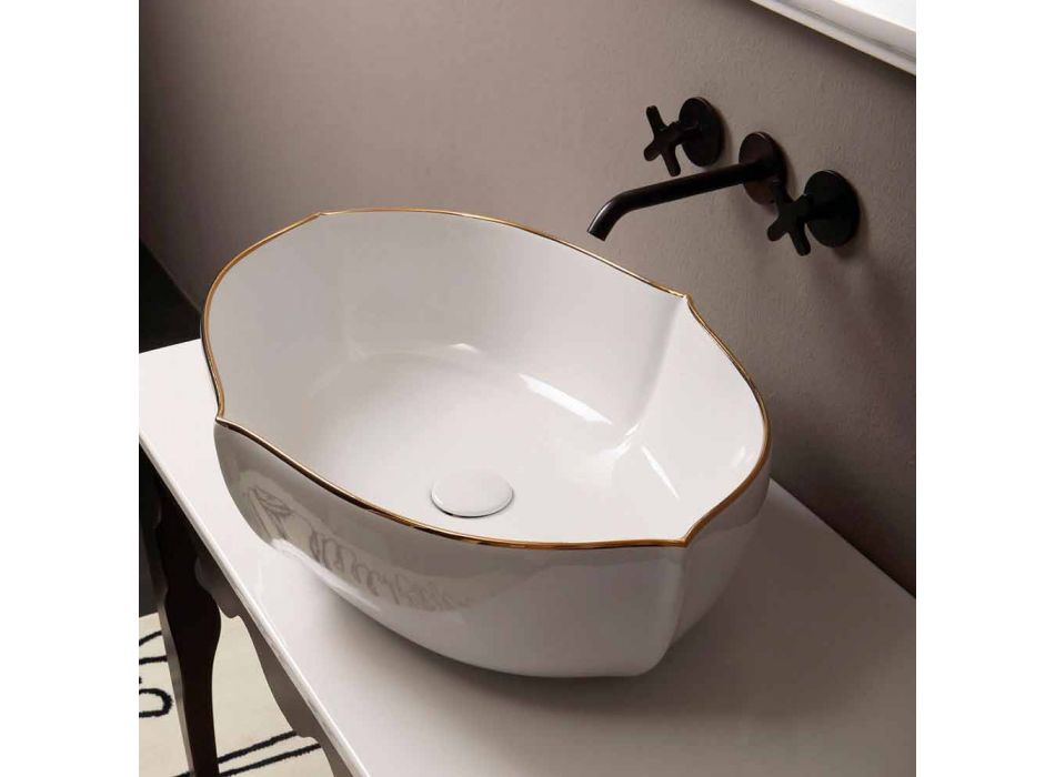 Umywalka ceramiczna w kolorze białego złota wykonana we Włoszech z Oscara Viadurini