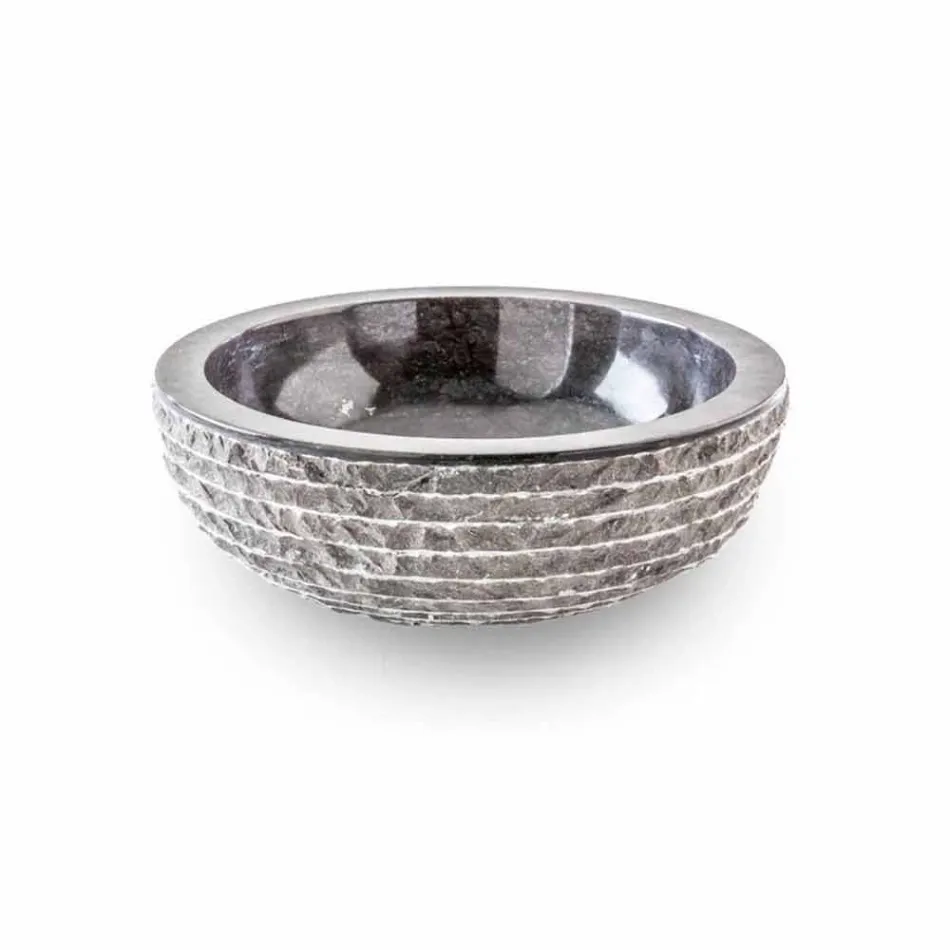 Okrągła umywalka nablatowa z ręcznie obrabianego czarnego marmuru - len Viadurini