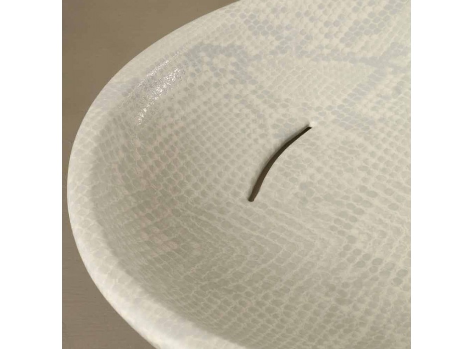 Umywalka z białego ceramicznego pythonu wykonana we Włoszech z połyskiem Viadurini