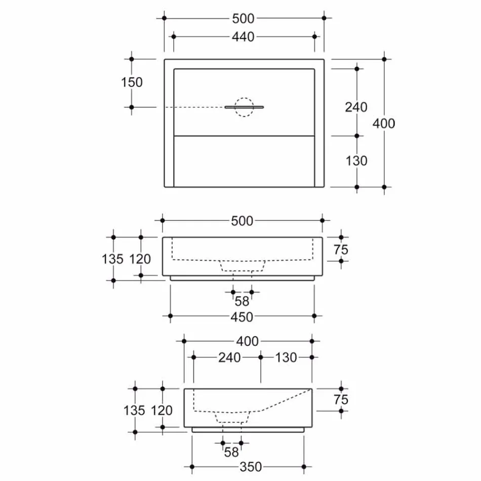 Projekt prostokątnej umywalki ceramicznej wyprodukowanej we Włoszech Dalia Viadurini