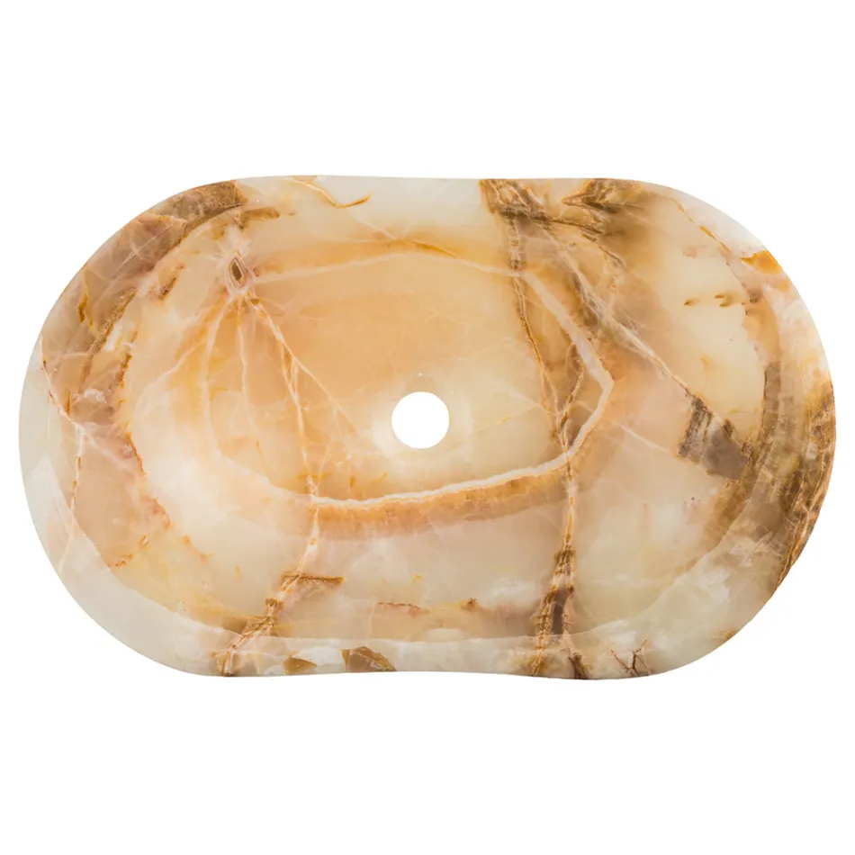 Designerska umywalka nablatowa z kamienia onyksowego Lana, ręcznie robiona Viadurini
