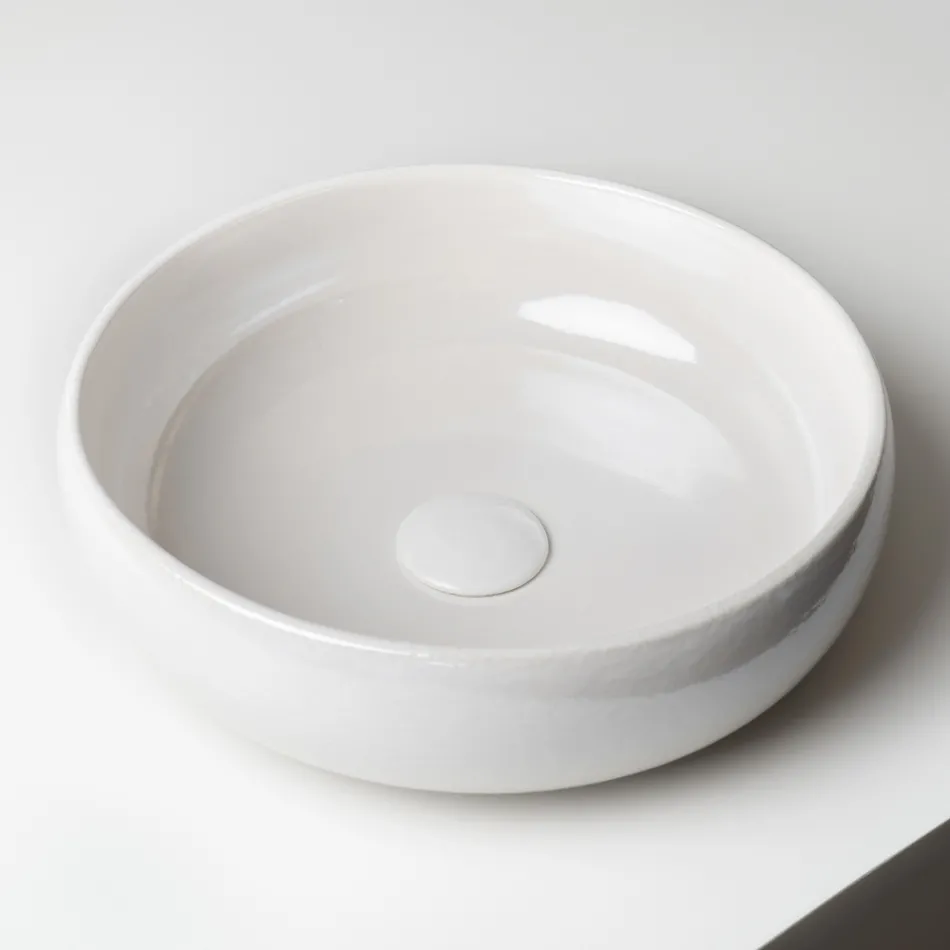 Zlewozmywak Raku Clay Countertop Sink z metalicznym połyskiem Craquelé - Prisma Viadurini