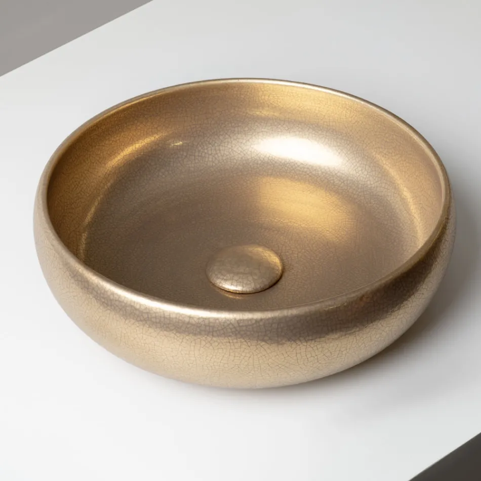 Ręcznie toczony metalowy zlew blatowy z gliny raku - Prisma Viadurini