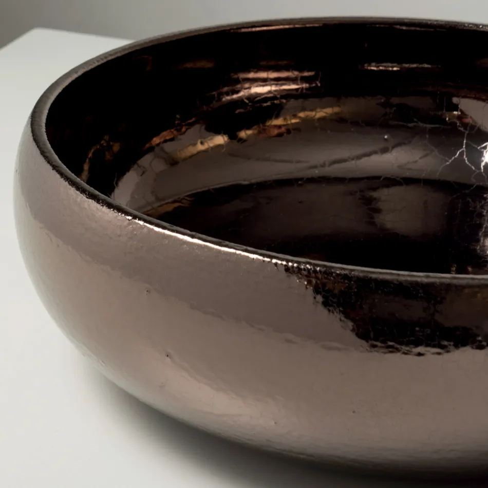 Ręcznie toczony metalowy zlew blatowy z gliny raku - Prisma Viadurini