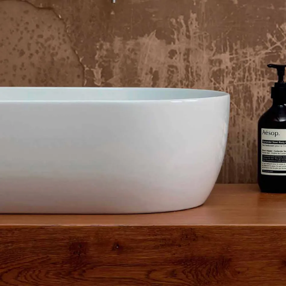 Umywalka nablatowa w kolorze białym lub w kolorze Star 55x35 wykonana we Włoszech z ceramiki Viadurini