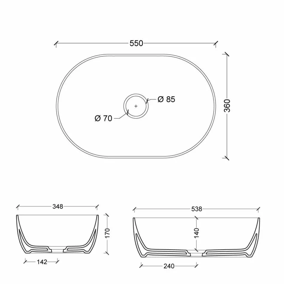 Umywalka nablatowa w kolorze białym lub w kolorze Star 55x35 wykonana we Włoszech z ceramiki Viadurini