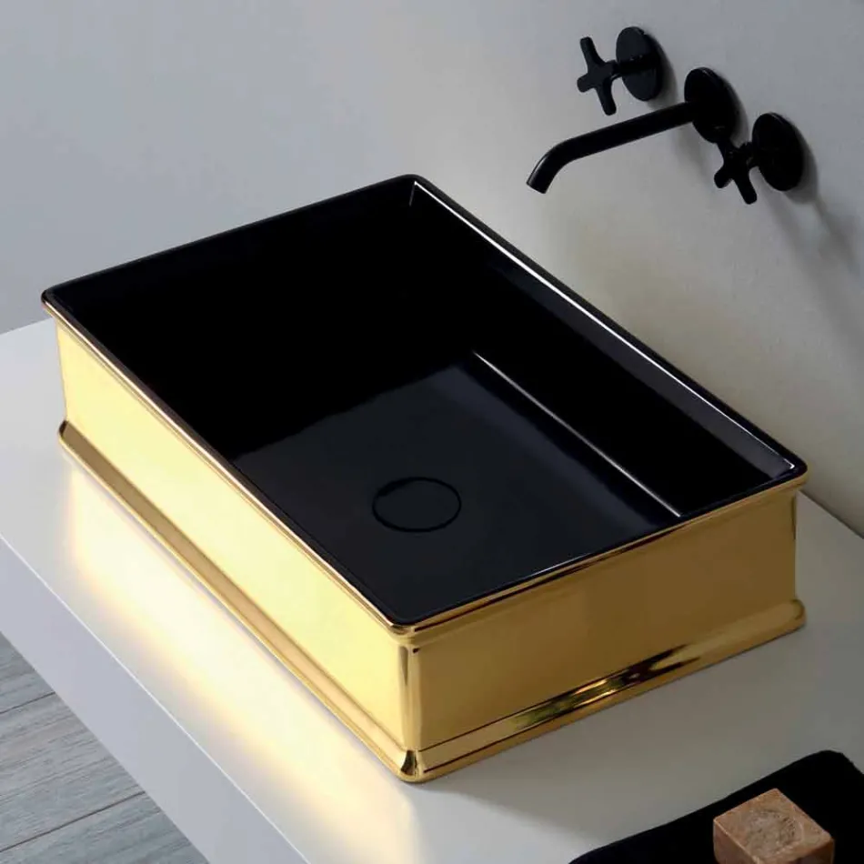 Dwukolorowa ceramiczna umywalka nablatowa wyprodukowana we Włoszech przez Debora Viadurini