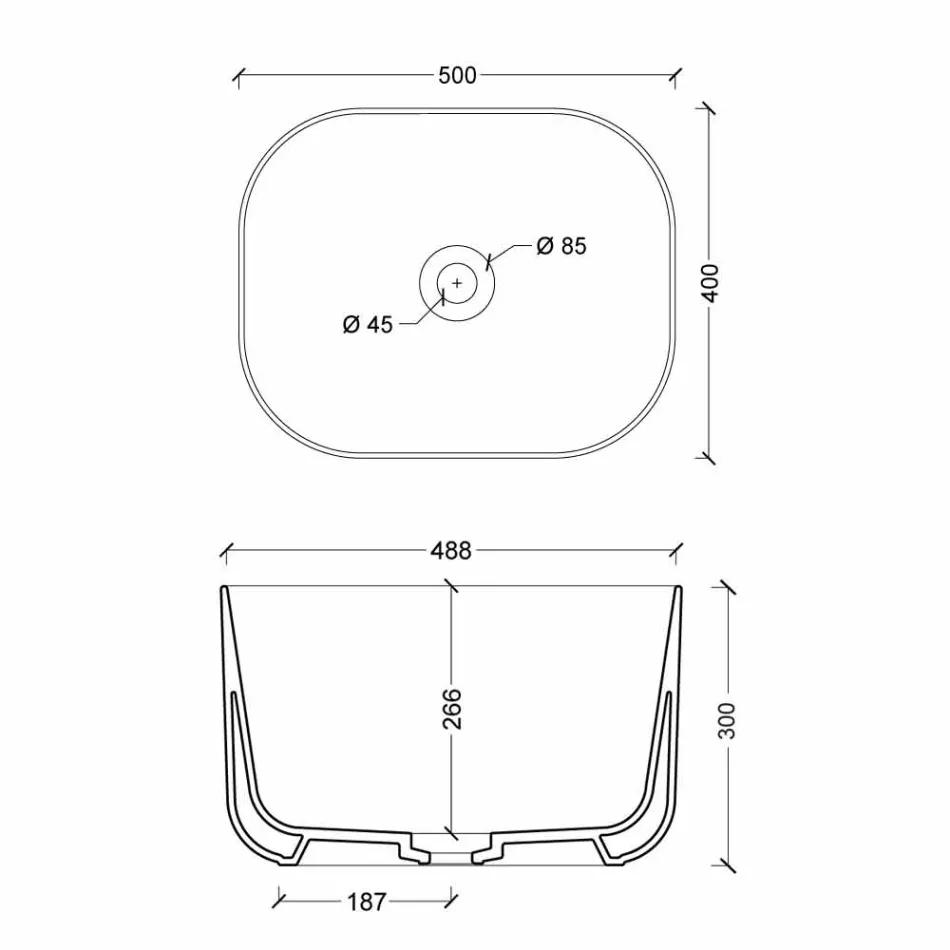 Współczesny blat ceramiczny umywalkowy Star prostokątny 50x40cm Viadurini
