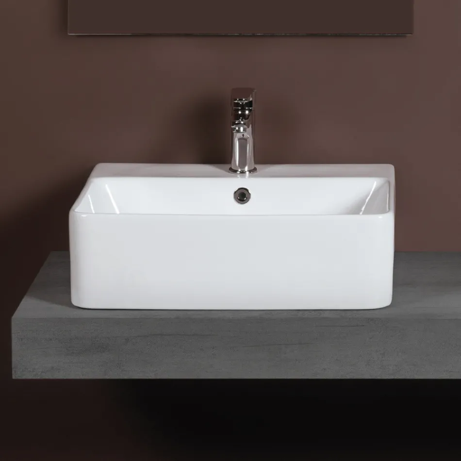 Ceramiczny zlew nablatowy z otworem na baterię o nowoczesnym designie - Papavero Viadurini