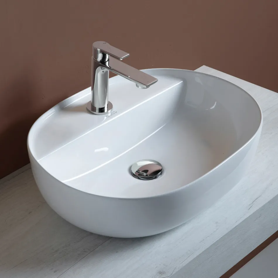 Ceramiczny zlew nablatowy z otworem na baterię o nowoczesnym designie - Papavero Viadurini