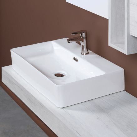 Ceramiczny zlew nablatowy z otworem na baterię o nowoczesnym designie - Papavero Viadurini
