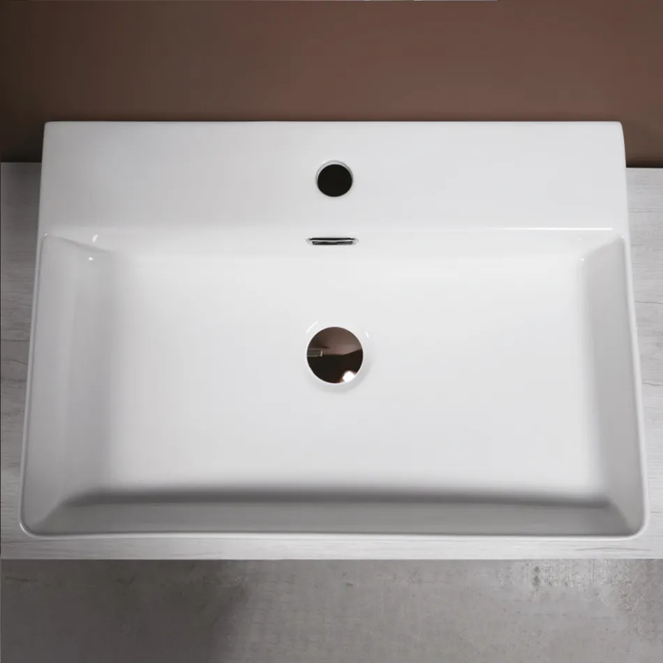 Ceramiczny zlew nablatowy z otworem na baterię o nowoczesnym designie - Papavero Viadurini