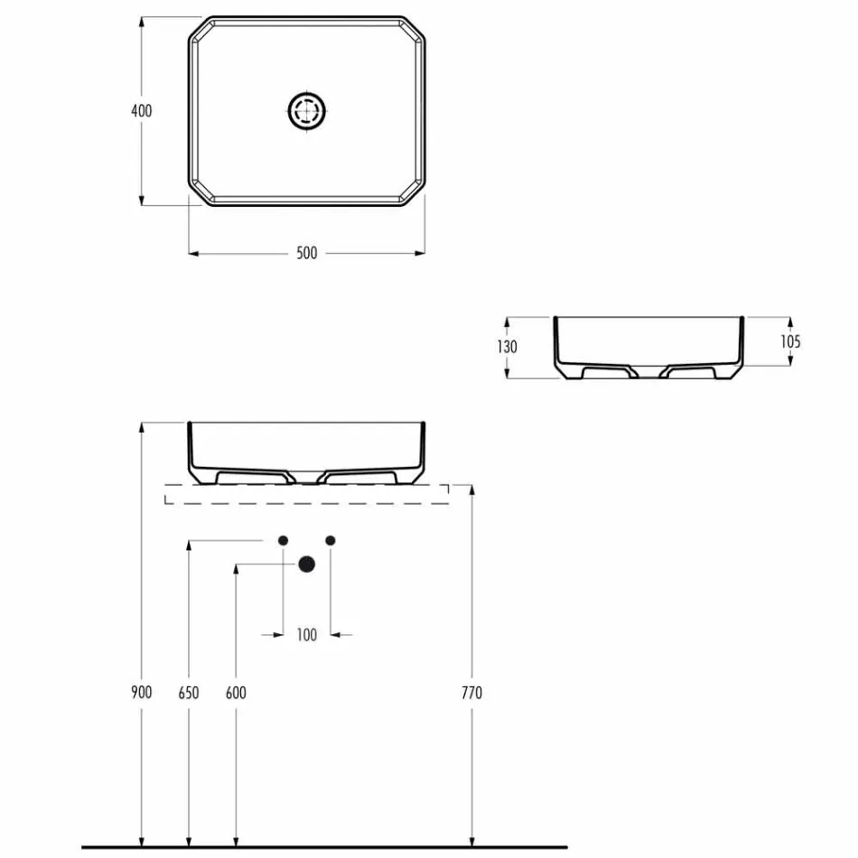 Nowoczesna ceramiczna umywalka nablatowa wykonana we Włoszech, Zulimo Viadurini