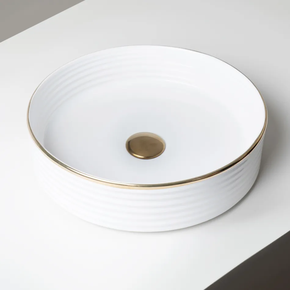 Umywalka nablatowa z kamionki porcelanowej z emaliowaną krawędzią - Vibration Viadurini