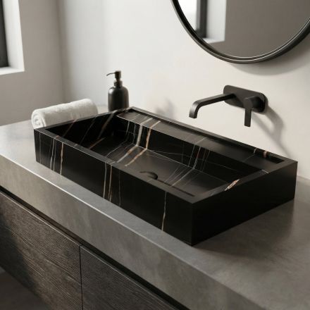 Umywalka nablatowa z gresu porcelanowego imitującego marmur, wyprodukowana we Włoszech - Cervia Viadurini