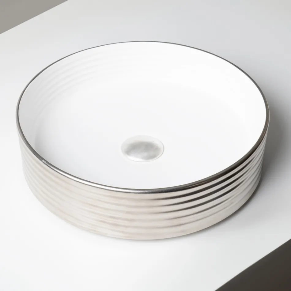 Umywalka nablatowa z falistej porcelany gresowej Made in Italy - Vibrazione Viadurini