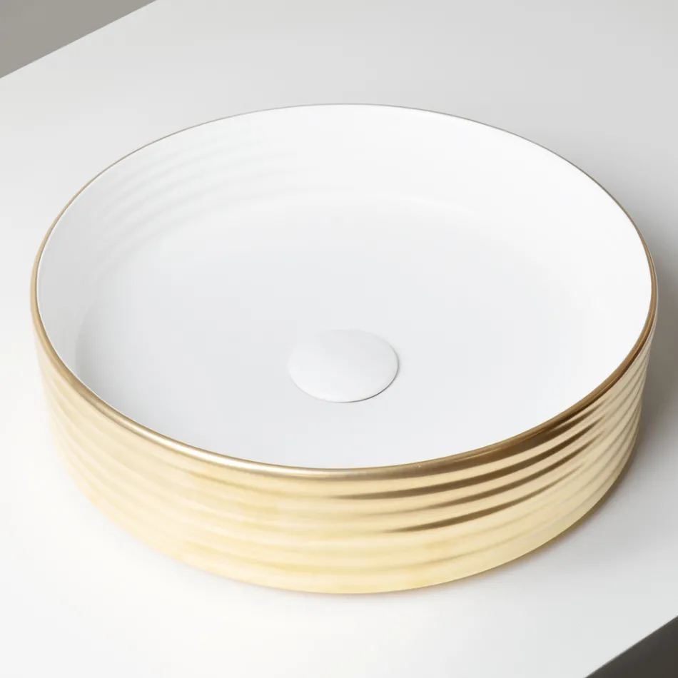 Umywalka nablatowa z falistej porcelany gresowej Made in Italy - Vibrazione Viadurini