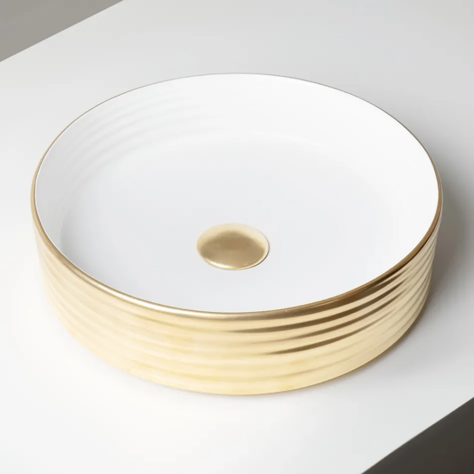 Umywalka nablatowa z falistej porcelany gresowej Made in Italy - Vibrazione Viadurini