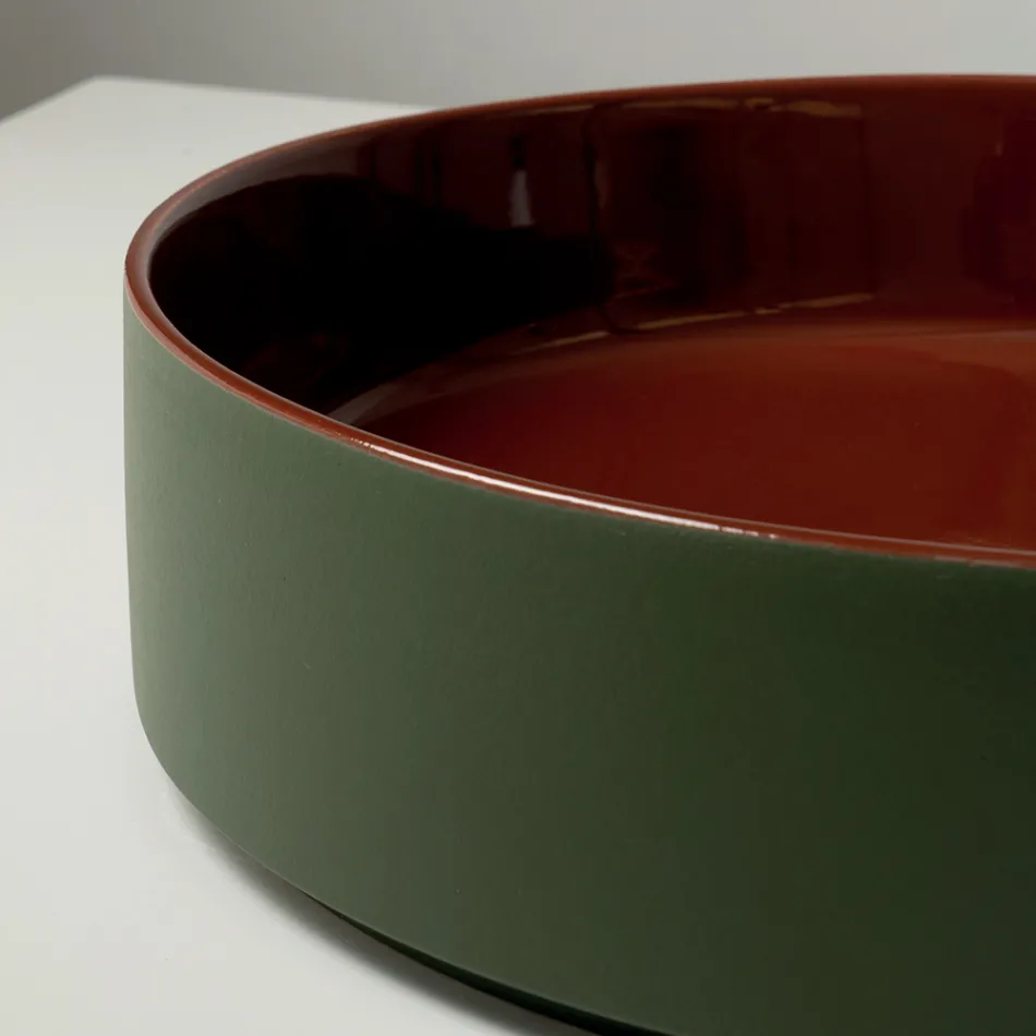 Umywalka nablatowa Halo z ręcznie toczonej porcelany i kamionki, wyprodukowana we Włoszech Viadurini