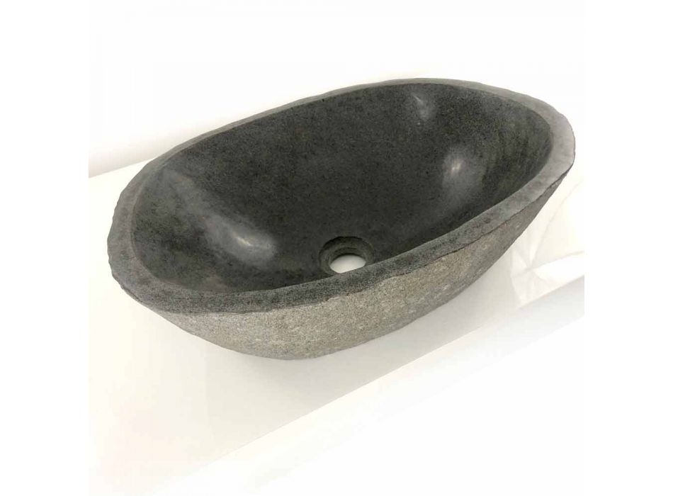 Umywalka nablatowa z kamienia rzecznego Akta, unikat Viadurini