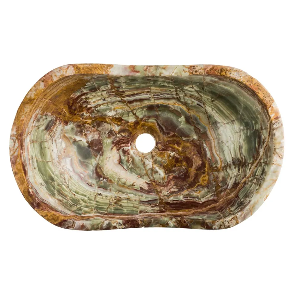 Umywalka nablatowa z kamienia Leila onyx, unikatowe dzieło ręcznie robione Viadurini