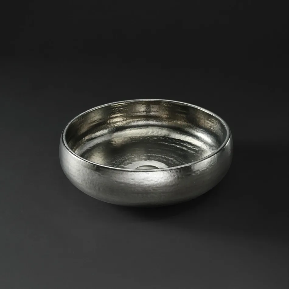 Umywalka nablatowa z wykończeniem Raku Clay Platinum Made in Italy - Ribano Viadurini