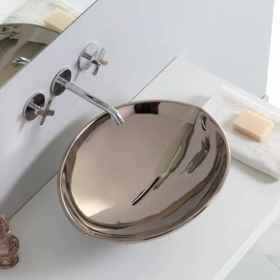 Nowoczesna umywalka ceramiczna nablatowa w platynie wykonana we Włoszech. Zwierzęta Viadurini