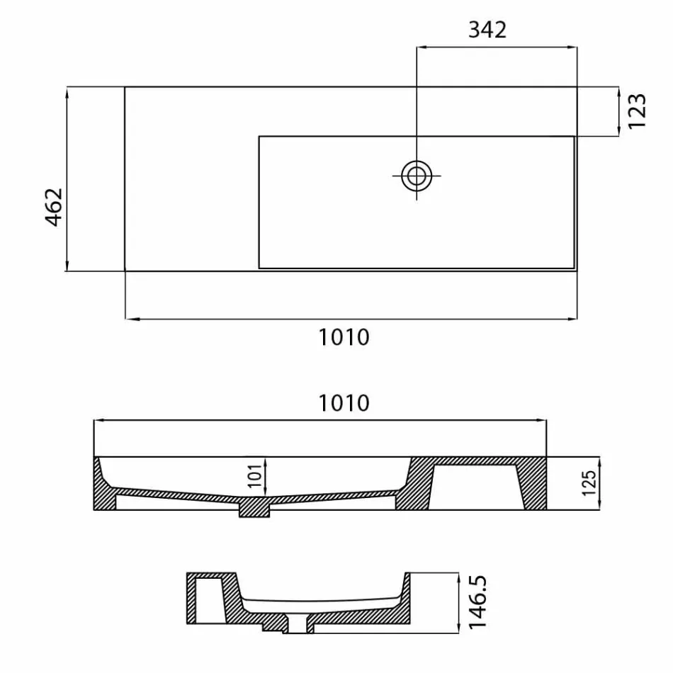 Umywalka nablatowa lub ścienna z pojedynczym otworem w Leivi Ceramic Viadurini