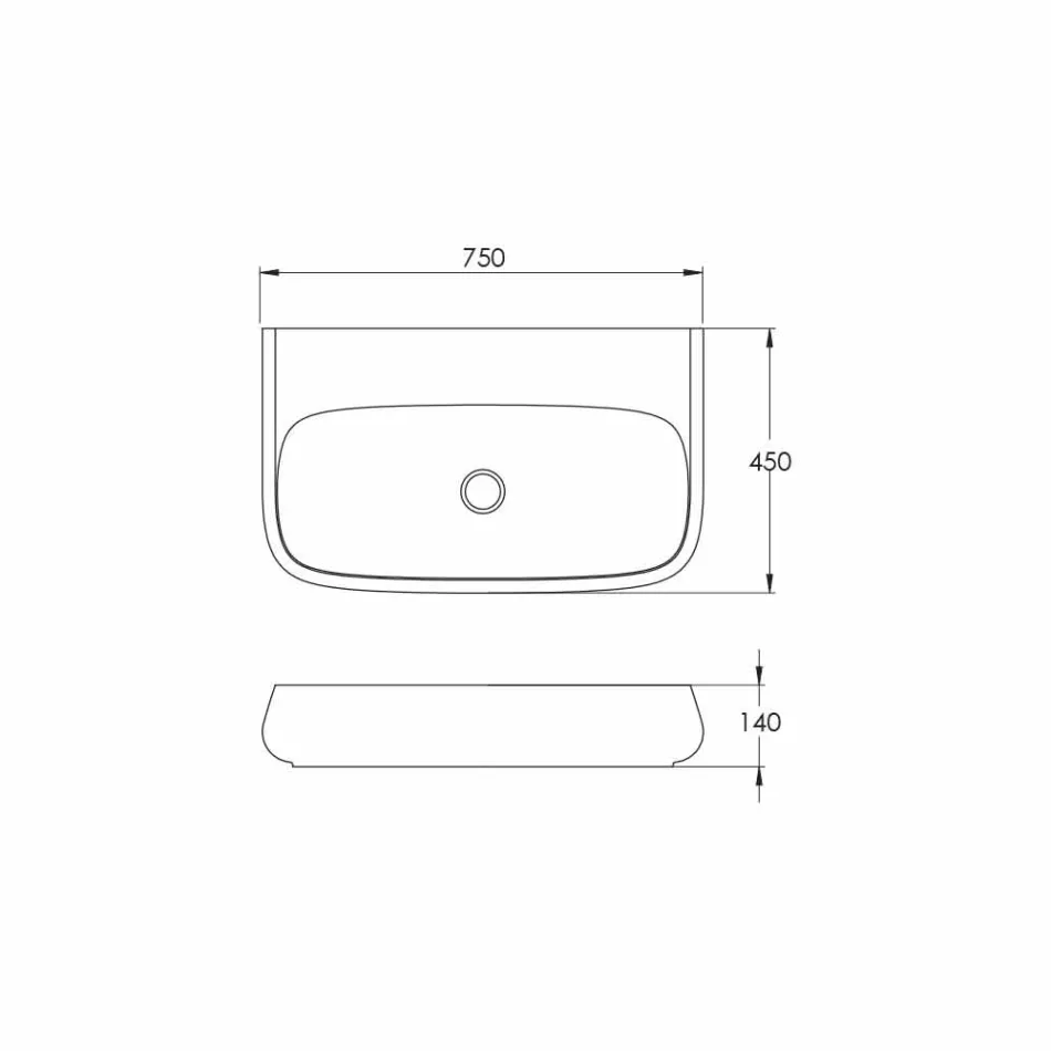 Umywalka ceramiczna nablatowa lub ścienna L 75cm wykonana we Włoszech, Gais Viadurini