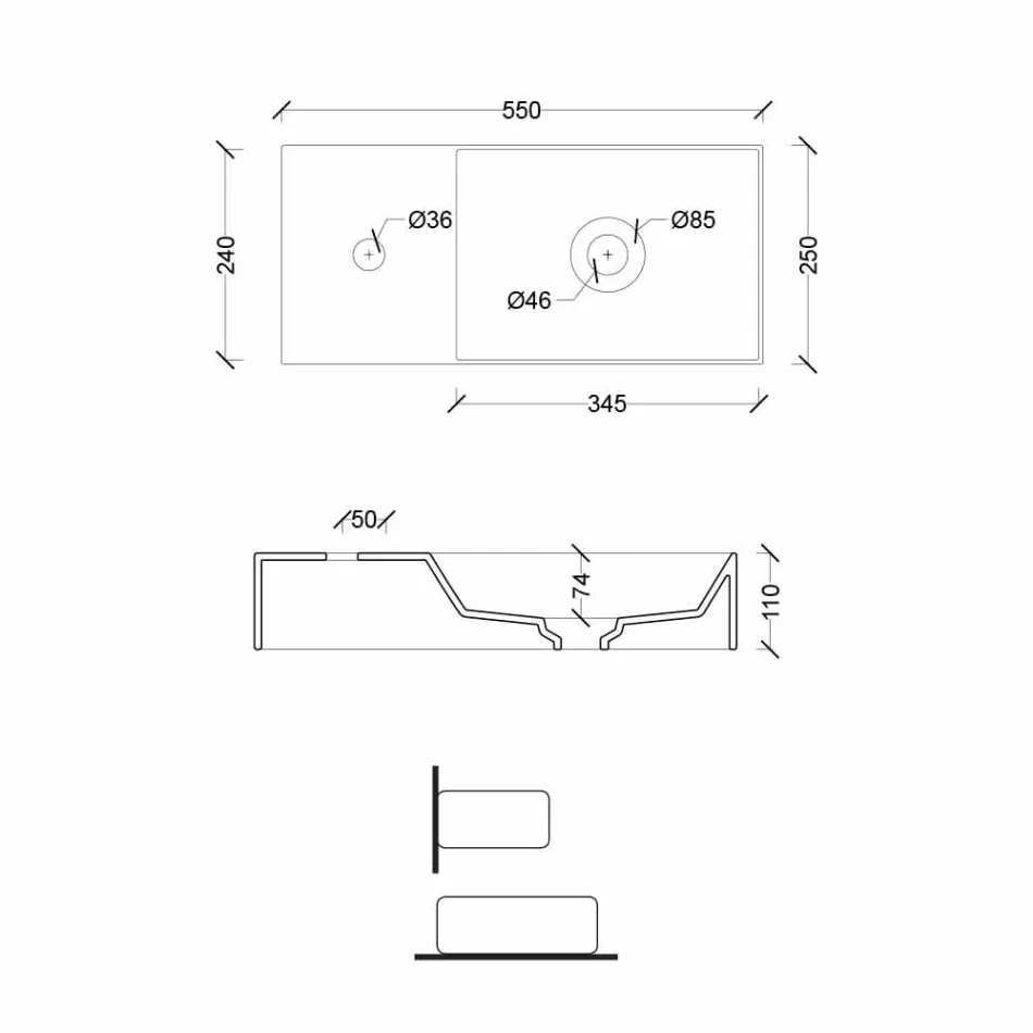 Prostokątna umywalka ceramiczna nablatowa Made in Italy - Act Viadurini