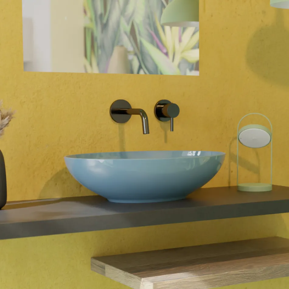 Owalna umywalka nablatowa z błyszczącej ceramiki L 50 cm Made in Italy - Ferry Viadurini