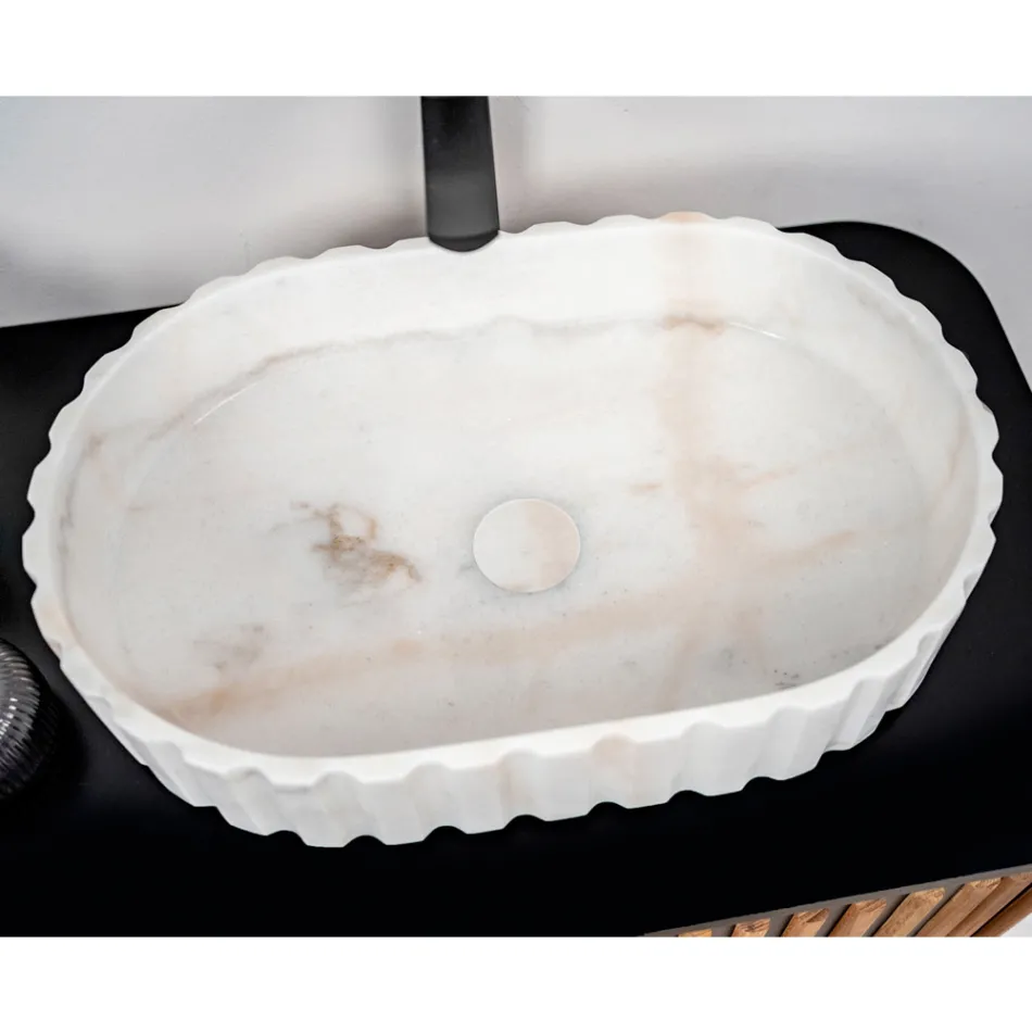 Umywalka nablatowa owalna do łazienki wykonana z białego marmuru - Cunzite Viadurini