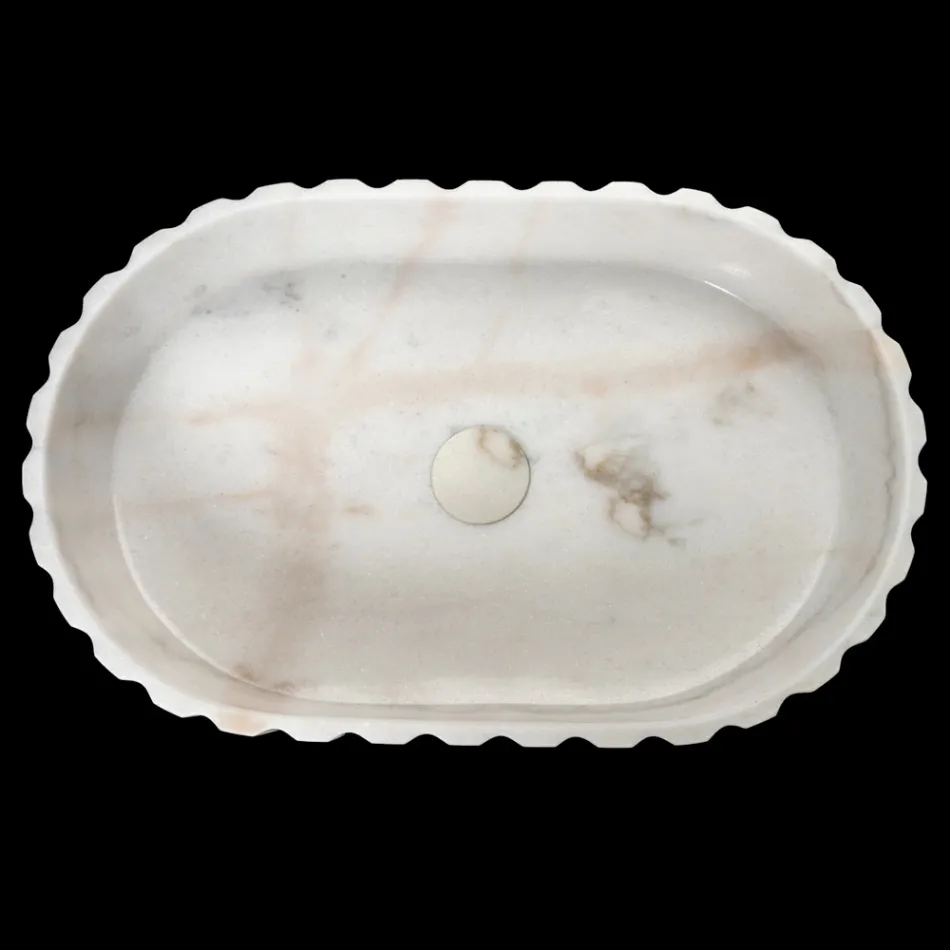 Umywalka nablatowa owalna do łazienki wykonana z białego marmuru - Cunzite Viadurini