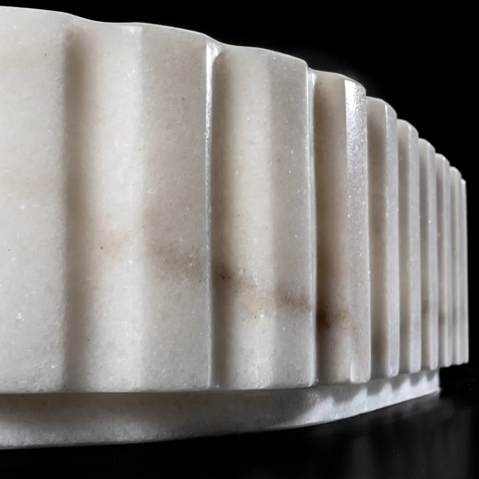 Umywalka nablatowa owalna do łazienki wykonana z białego marmuru - Cunzite Viadurini