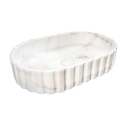 Umywalka nablatowa owalna do łazienki wykonana z białego marmuru - Cunzite Viadurini