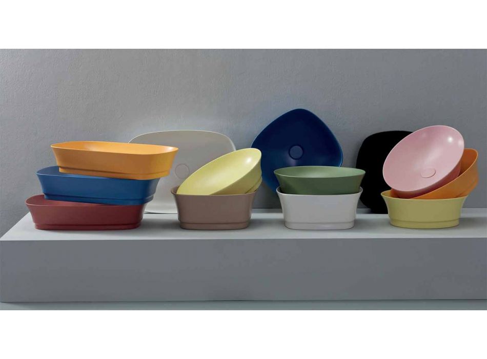 Prostokątna umywalka ceramiczna nablatowa Made in Italy - Zarro Viadurini