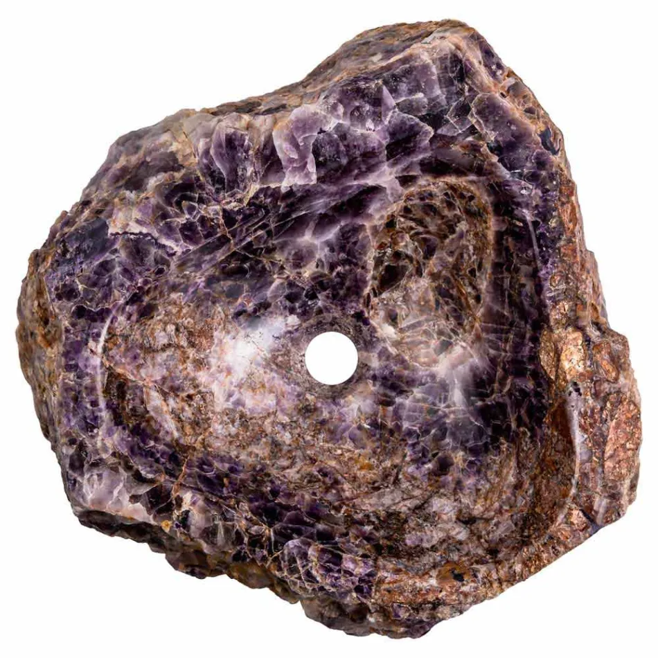 Umywalka nablatowa wykonana ręcznie z kamienia ametystowego, Vidor Viadurini