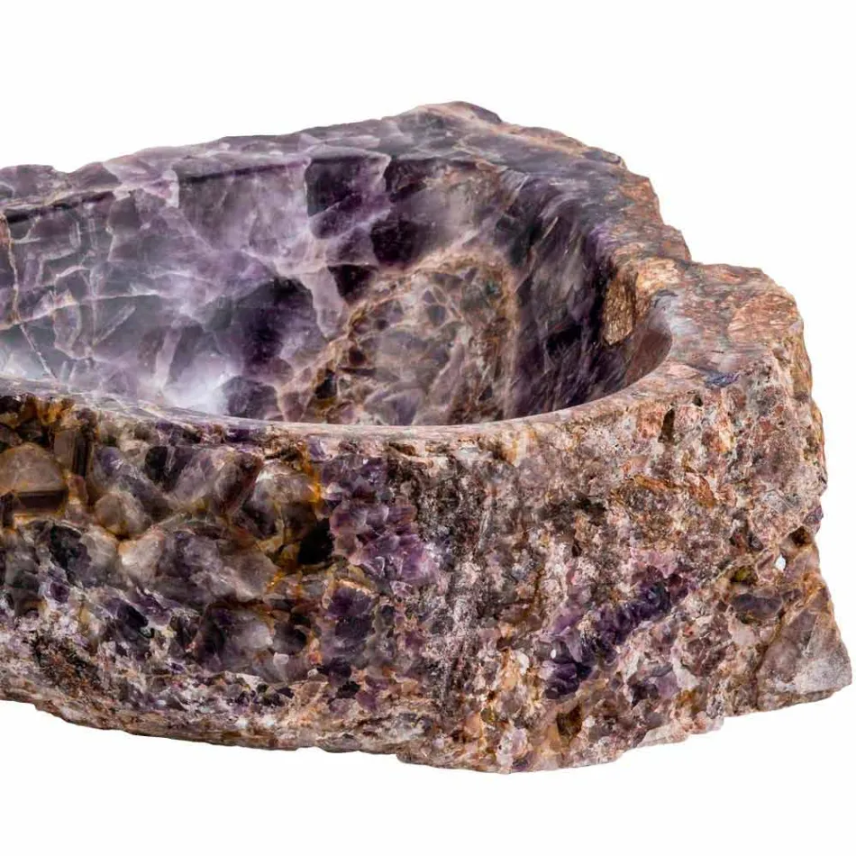 Umywalka nablatowa wykonana ręcznie z kamienia ametystowego, Vidor Viadurini