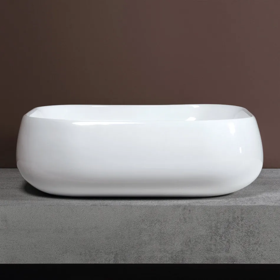 Nowoczesna biała ceramiczna umywalka nablatowa w kwadratowym kształcie - Papavero Viadurini