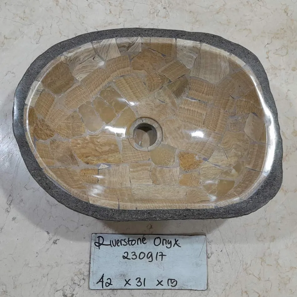 Umywalka nablatowa wykonana ręcznie z kamienia rzecznego, Palata Viadurini