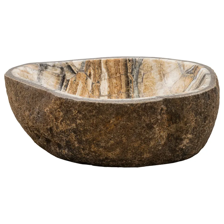 Umywalka nablatowa wykonana ręcznie z kamienia rzecznego, Palata Viadurini