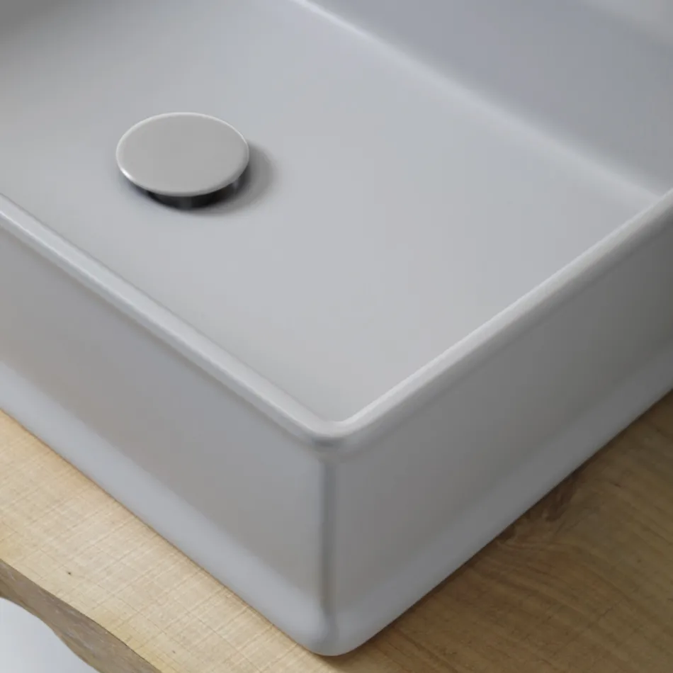 Prostokątna umywalka nablatowa z matowej ceramiki Made in Italy - Debora Viadurini