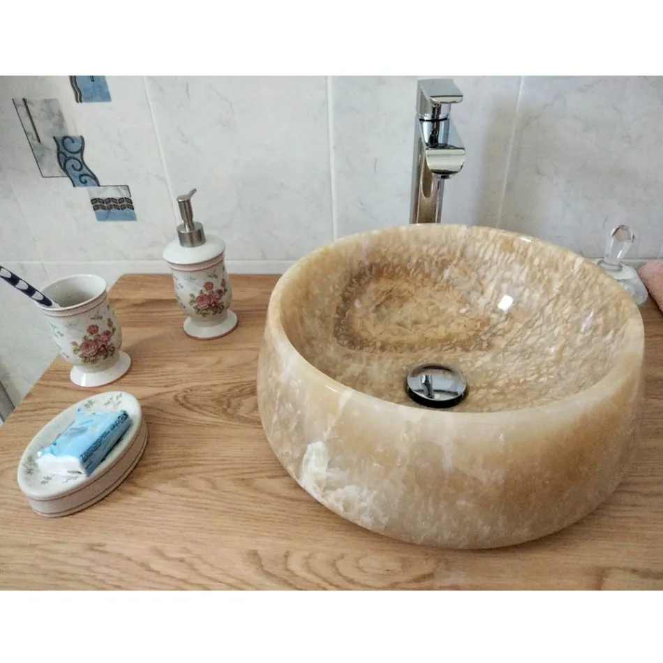 Okrągła umywalka nablatowa w wyjątkowym stylu Pure Onyx - Ramiro Viadurini