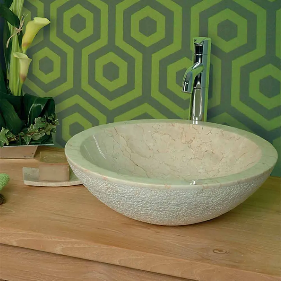 Wsparcie okrągły blat kamień naturalny beż Poza Raw Pai Viadurini