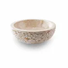 Okrągła umywalka nablatowa wykonana ręcznie z białego marmuru - len Viadurini